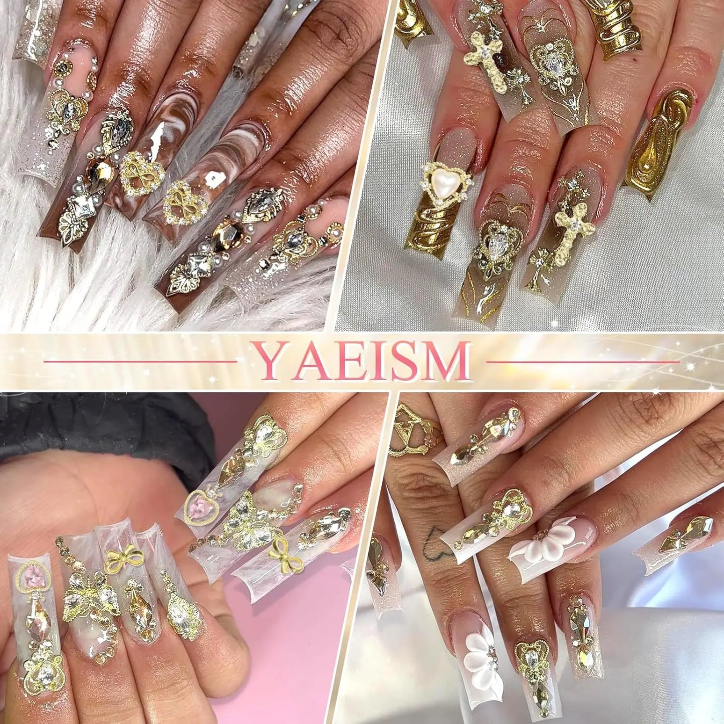 80PCS Gold Nail Charms 12 Shapes Gold Heart Nail Charm 3D Butterfly Nail Charms Alloy Gold Nail Crosses Shiny Money Sign