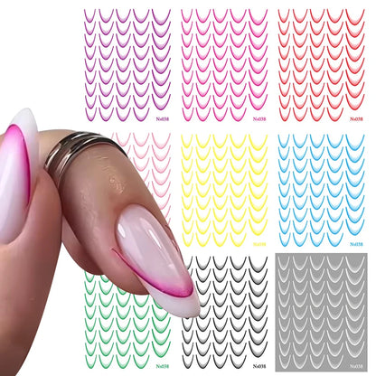 1pc Neon Colorful French Line Tips Nail Sticker Gradient Stripe Lines Transfer Stickers Bend Lines Nail Art