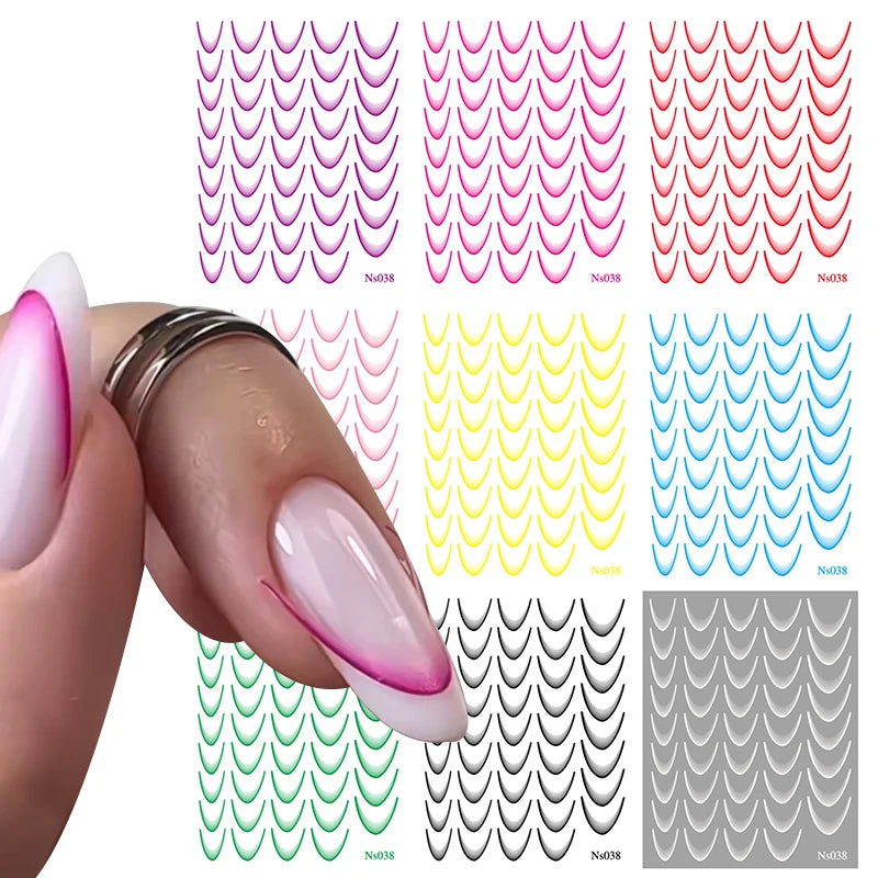 3D Gradient French Line Self-adhesive Nail Stickers Design French Romance Fashion Nail art Gradient Shiny Manicure Decoration