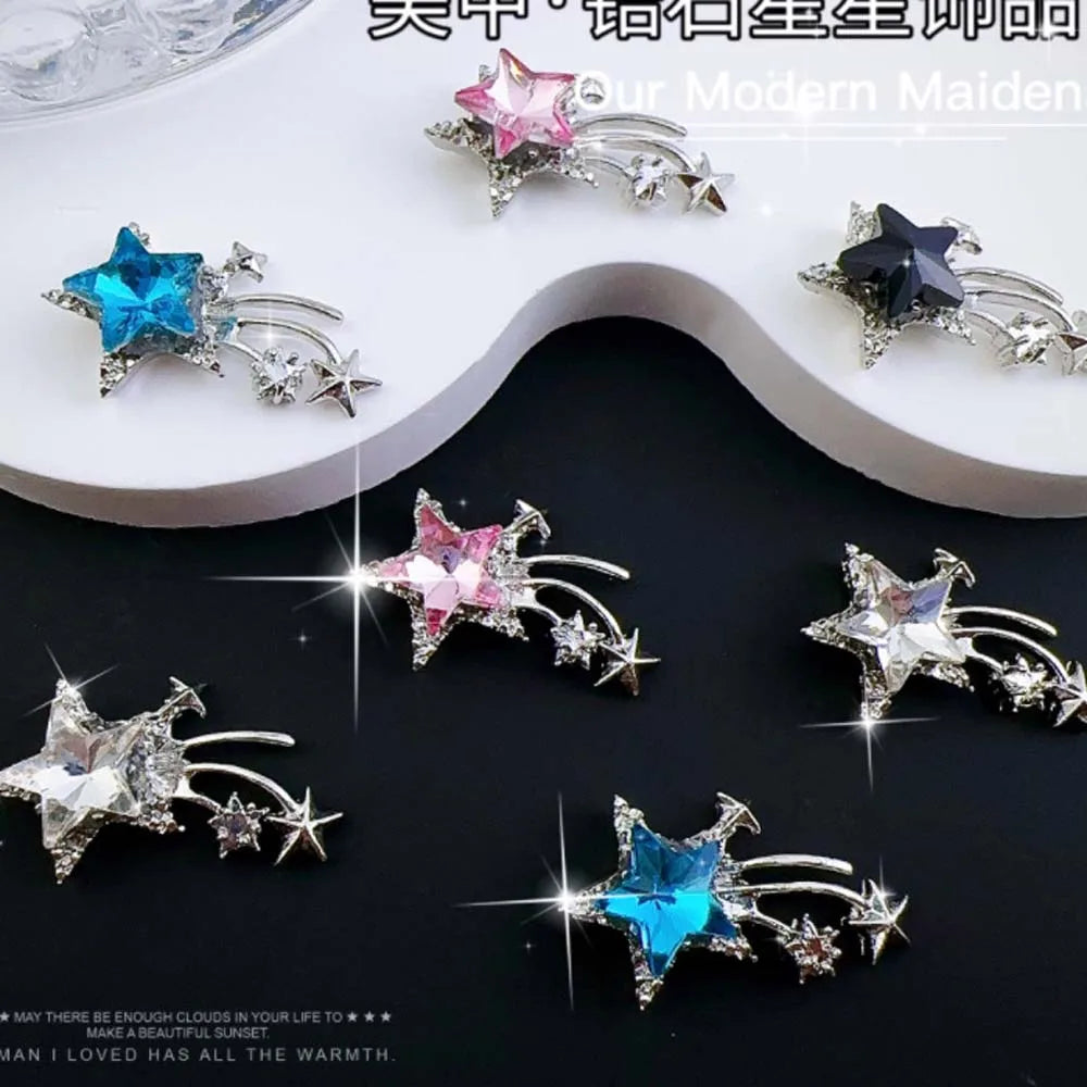 10Pcs Shiny Star Nail Art Charms 3D Alloy Light Luxury Five-pointed Star Nail Art Rhinestones Kawaii DIY Manicure Accessories