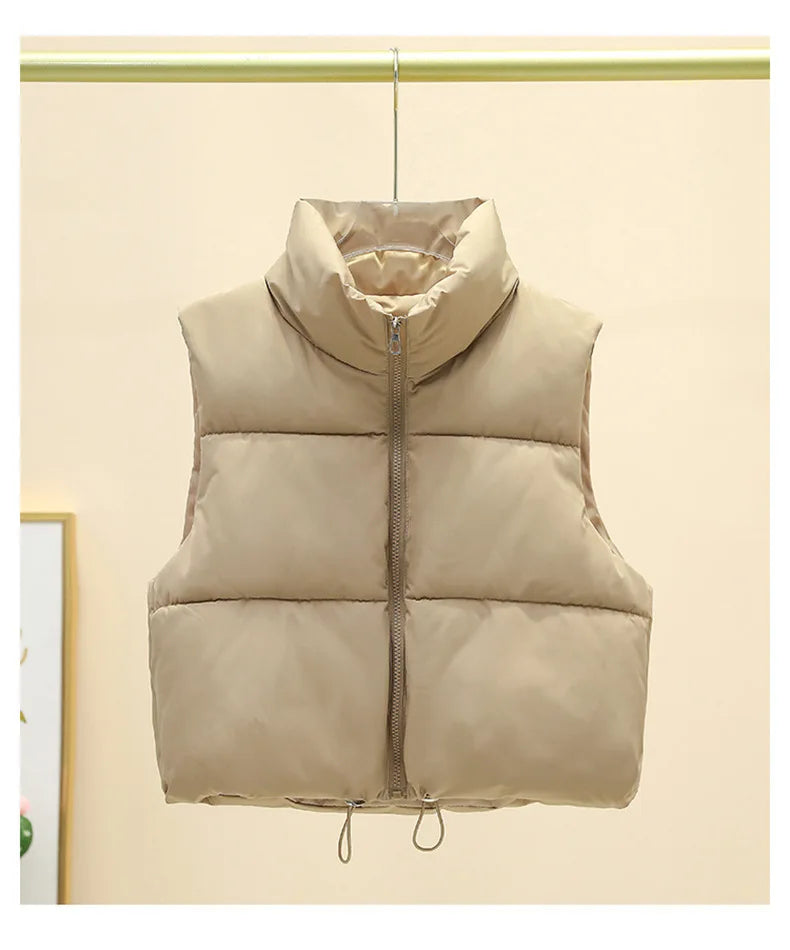 Women Autumn Winter Short Down Vest Stand Collar Warm Casual Elegant Sleeveless Coats Outdoor Quilted Travel Jackets Clothes