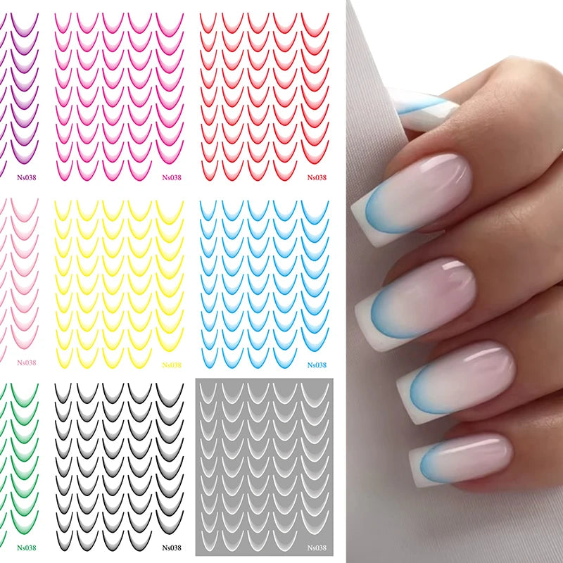 3D Gradient French Line Self-adhesive Nail Stickers Design French Romance Fashion Nail art Gradient Shiny Manicure Decoration