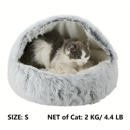 2 in 1 Soft Plush Pet Bed with Cover Round Cat Bed Pet Mattress Warm C Cat Dog Sleeping Nest Cave  for Small Dogs kitten