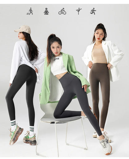 BIVIGAOS Autumn Winter High Waist Shark Leggings Women's Seamless Fleece Warm Leggings Slim Thin Casual Sports Fitness Leggings