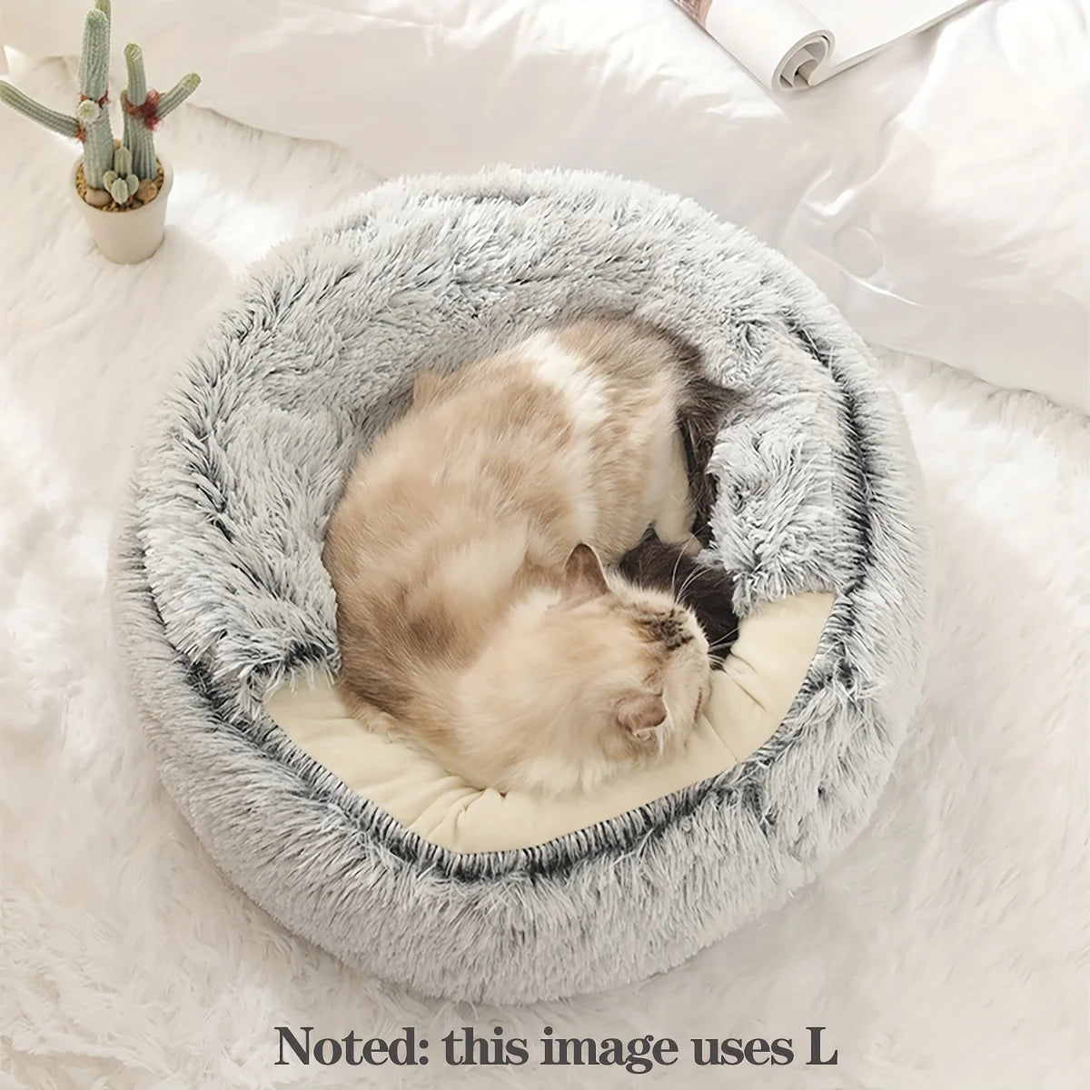 2 in 1 Soft Plush Pet Bed with Cover Round Cat Bed Pet Mattress Warm C Cat Dog Sleeping Nest Cave  for Small Dogs kitten