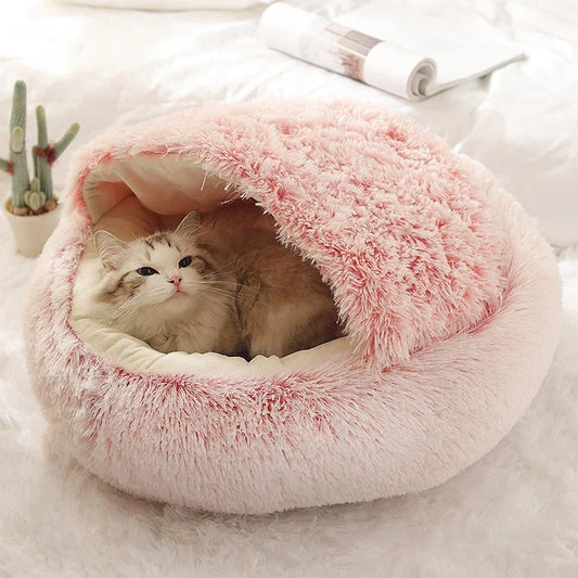 2 in 1 Soft Plush Pet Bed with Cover Round Cat Bed Pet Mattress Warm C Cat Dog Sleeping Nest Cave  for Small Dogs kitten