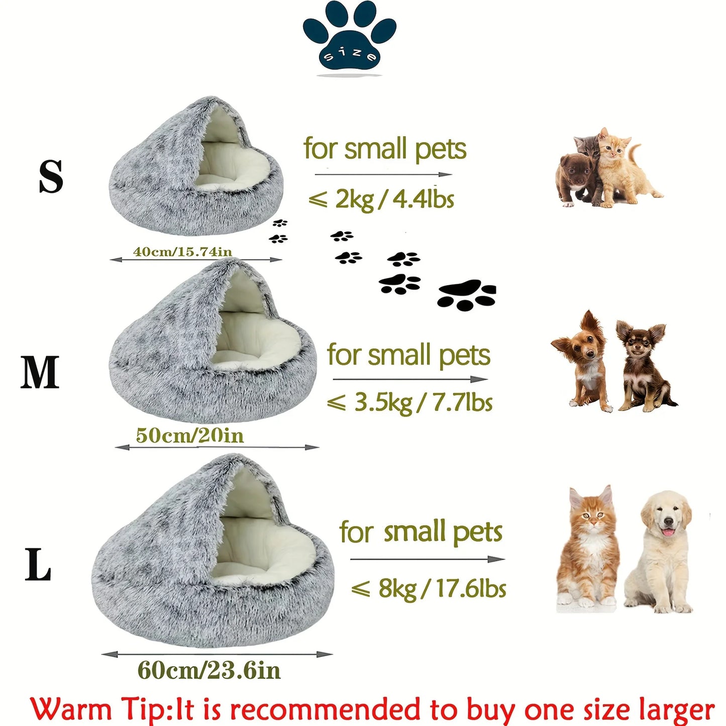 2 in 1 Soft Plush Pet Bed with Cover Round Cat Bed Pet Mattress Warm C Cat Dog Sleeping Nest Cave  for Small Dogs kitten