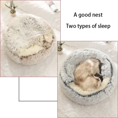 2 in 1 Soft Plush Pet Bed with Cover Round Cat Bed Pet Mattress Warm C Cat Dog Sleeping Nest Cave  for Small Dogs kitten