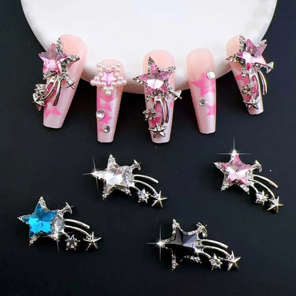 10Pcs Shiny Star Nail Art Charms 3D Alloy Light Luxury Five-pointed Star Nail Art Rhinestones Kawaii DIY Manicure Accessories