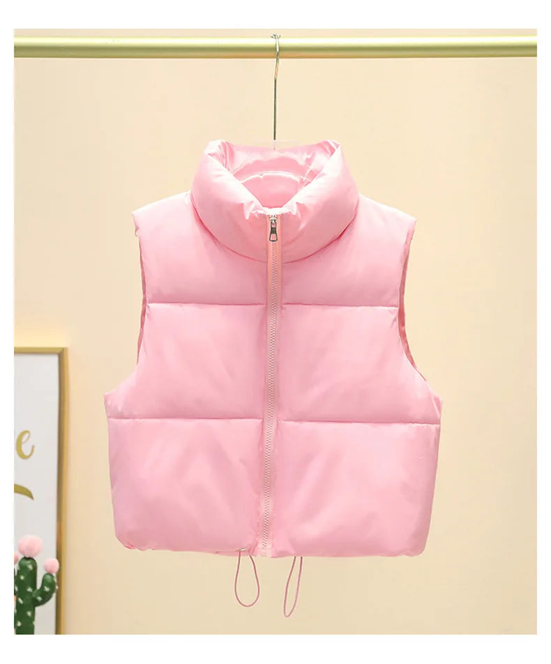 Women Autumn Winter Short Down Vest Stand Collar Warm Casual Elegant Sleeveless Coats Outdoor Quilted Travel Jackets Clothes