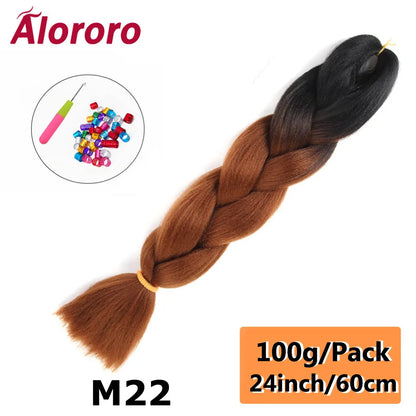 24 Inches Jumbo Braiding Hair Synthetic Hair Extensions Afro Ombre Crochet Braid Hair Wholesale For Women Alororo