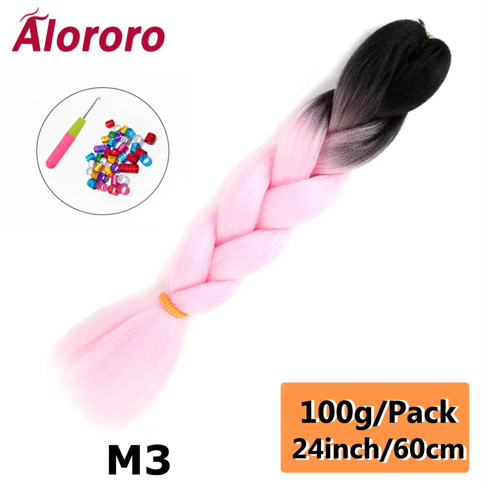 24 Inches Jumbo Braiding Hair Synthetic Hair Extensions Afro Ombre Crochet Braid Hair Wholesale For Women Alororo