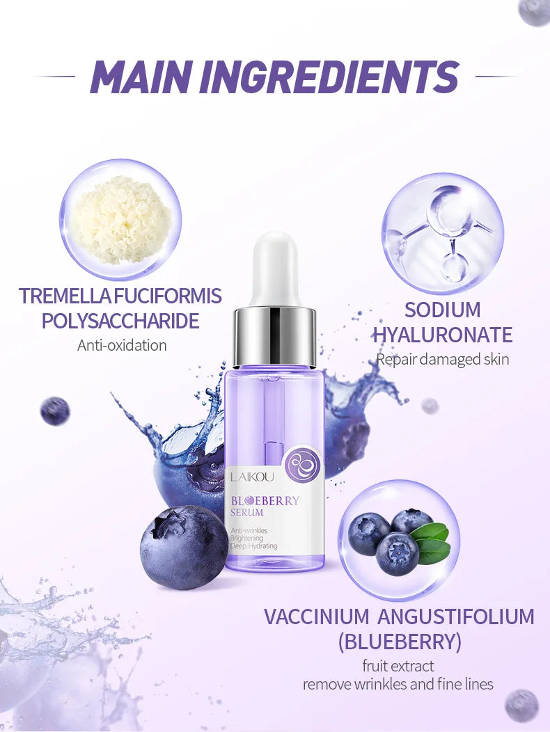 Blueberry Brighting Skin Face Essence Serum Anti Wrinkle Face Serum Shrink Pores Anti-Aging Moisturizing Dry Skin Care 17ml