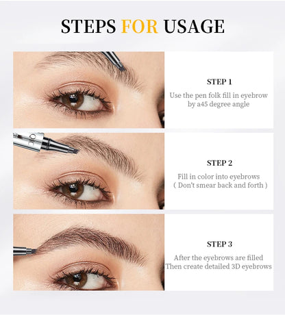 QIC Four-Jaw Ultra-Fine Liquid Eyebrow Tattoo Pencil Waterproof And Sweat-Proof Dark Brown Liquid Brow Pen Makeup Cosmetics