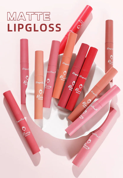 12colors Matte Lip Gloss Berry Mousse Velvet Lip Glaze Waterproof Lasting Not Easy To Fade Lipstick Sexy Lip Makeup Cosmetic New