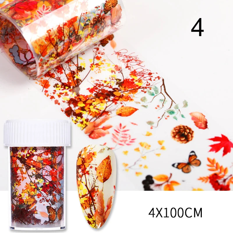 1 Roll Autumn Maple Leaves Lavender Nail Foils  Colorful  Flowers Nail Art Transfer Stickers Paper DIY Nail Art Decorations