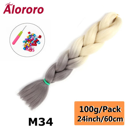 24 Inches Jumbo Braiding Hair Synthetic Hair Extensions Afro Ombre Crochet Braid Hair Wholesale For Women Alororo