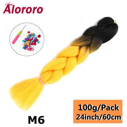 24 Inches Jumbo Braiding Hair Synthetic Hair Extensions Afro Ombre Crochet Braid Hair Wholesale For Women Alororo