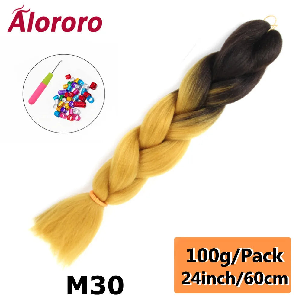 24 Inches Jumbo Braiding Hair Synthetic Hair Extensions Afro Ombre Crochet Braid Hair Wholesale For Women Alororo