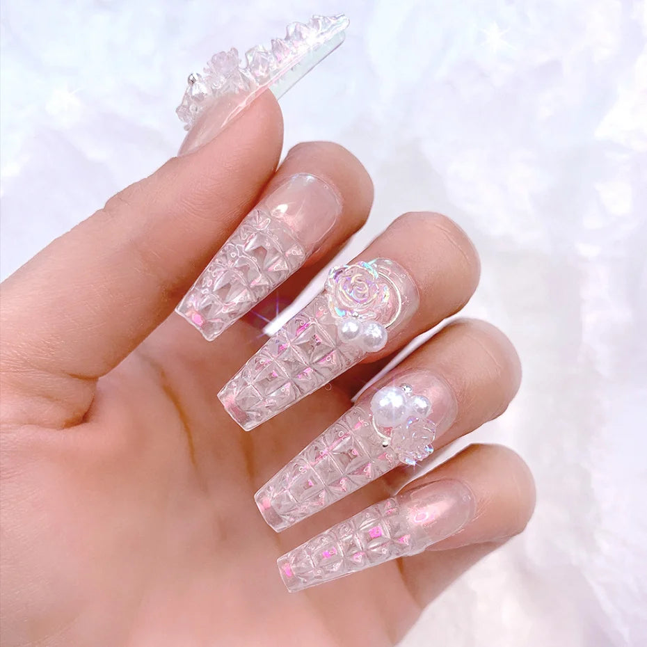 500pcClear Glaze Fake Nail Tips Square Stiletto Coffin Press on Nail Full Cover False Art Nail Capsules for Extension Set LA1989