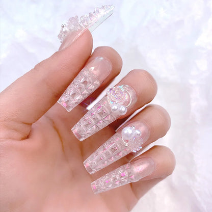 500pcClear Glaze Fake Nail Tips Square Stiletto Coffin Press on Nail Full Cover False Art Nail Capsules for Extension Set LA1989