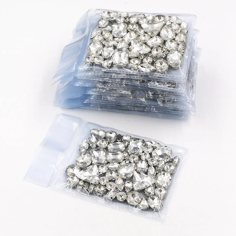 Wholesale 5 bags mixed shape sew on glass crystal Clear white rhinestones for dress/wedding decoration