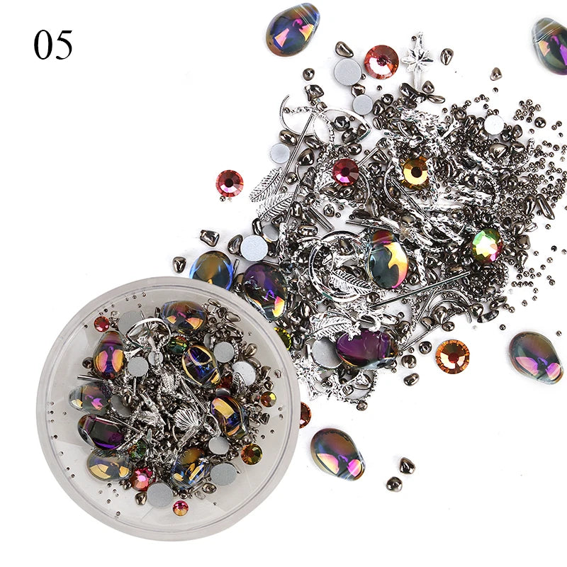 Box of Mixed 3D Rhinestones for Nail Art Decorations, Sparkle Crystal Gems Nail Jewelry Caviar Beads Charms Manicure Accessories