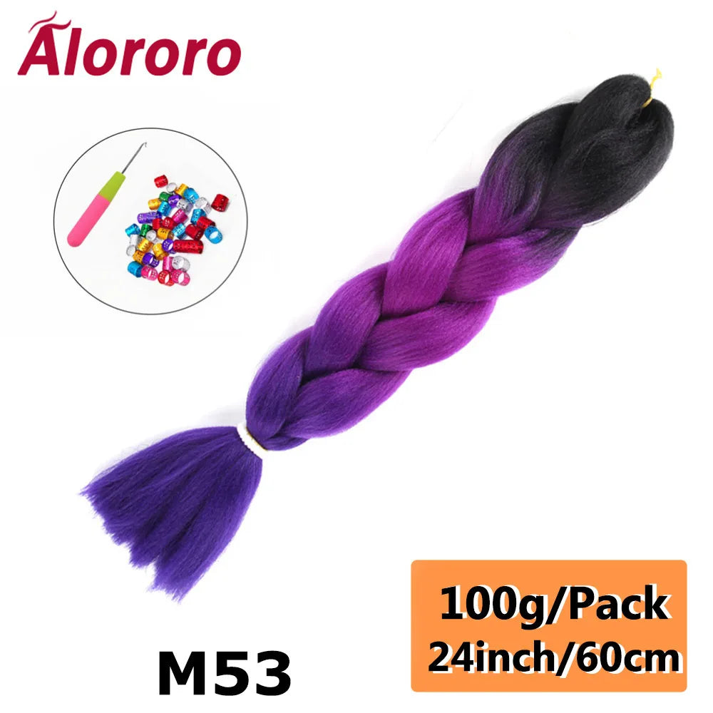 24 Inches Jumbo Braiding Hair Synthetic Hair Extensions Afro Ombre Crochet Braid Hair Wholesale For Women Alororo