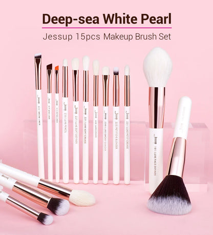 Jessup Professional Makeup Brushes Set 15pcs Make up Brush Natural-synthetic Foundation Powder Detail Eye Brush Pearl White T222