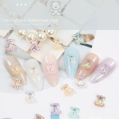 48pcs Mixed Size Aurora Little Bear Nail Art Accessories Resin Kawaii Bear Stereo FlatBack 3D Fashion Fingernail DIY Decoration