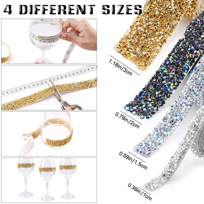 QIAO Self-adhesive Rhinestones Trim Glitter Crystal Tape Strass Ribbon Chain Rhinestones Trim For DIY Crafts Decorations