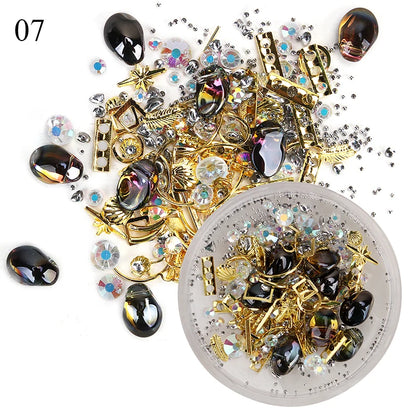 Box of Mixed 3D Rhinestones for Nail Art Decorations, Sparkle Crystal Gems Nail Jewelry Caviar Beads Charms Manicure Accessories