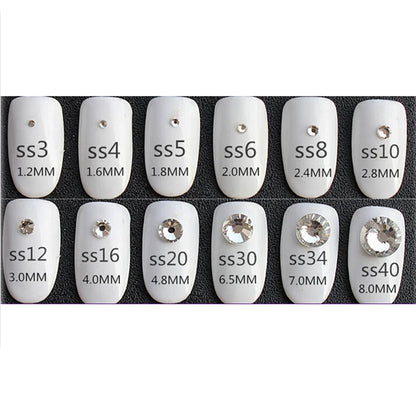 Top quality SS3-SS50 Clear Crystal White 3D Nail Art Decoration rhinestones Silver Flatback Rhinestones Glitter Gems