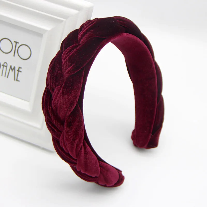 Luxury Burgundy Velvet Braid Hair Band Wide Hairband Hair Hoop Headbands Designer Heair Band For Girls Woman Hair diadema mujer