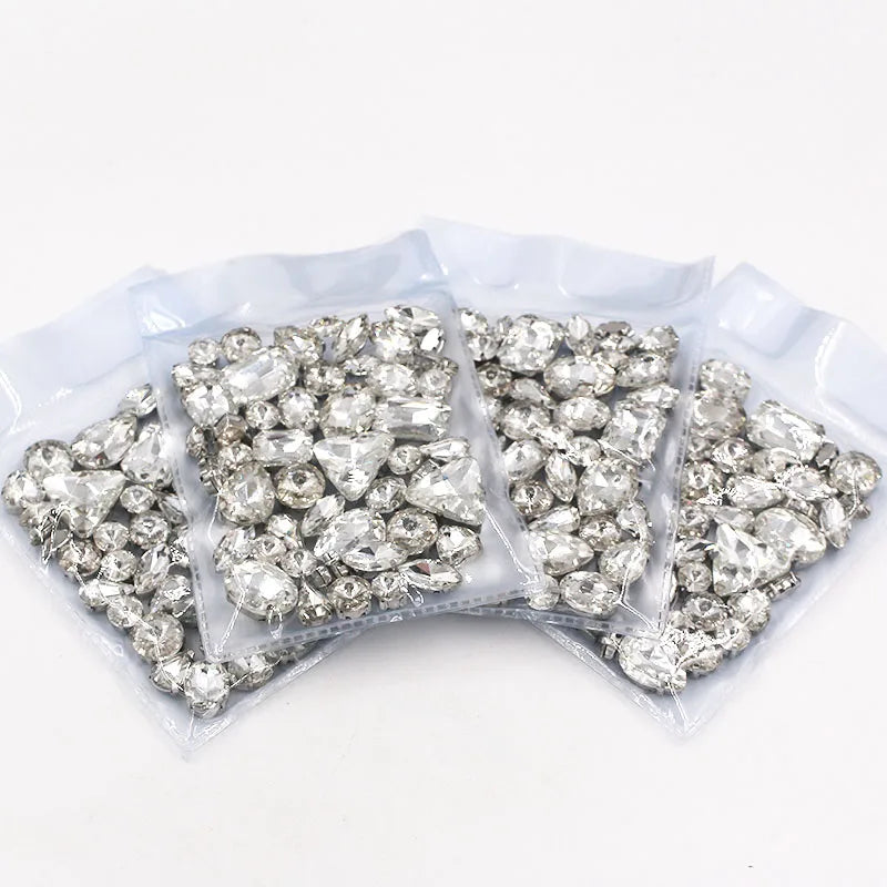 Wholesale 5 bags mixed shape sew on glass crystal Clear white rhinestones for dress/wedding decoration