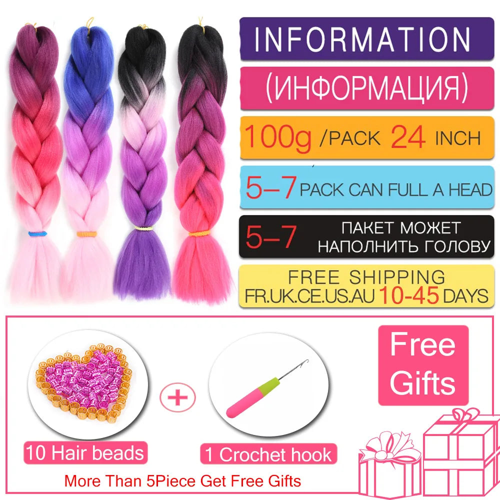 24 Inches Jumbo Braiding Hair Synthetic Hair Extensions Afro Ombre Crochet Braid Hair Wholesale For Women Alororo