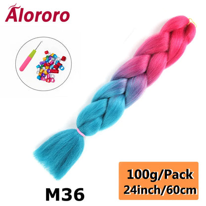 24 Inches Jumbo Braiding Hair Synthetic Hair Extensions Afro Ombre Crochet Braid Hair Wholesale For Women Alororo