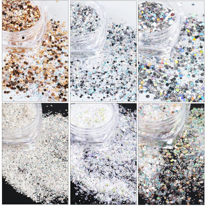 6pc Glitter For Nails Mixed Hexagon Sequin Champagne Laser Sliver Nail Art Flakes Paillette Manicure Decoration Design LA1539-27