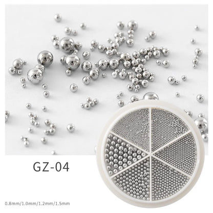 6 Grids Nail Art Tiny Steel Caviar Beads 0.8-1.5mm Mixed Size 3D Design Rose Gold Silver Jewelry Manicure DIY Decoration