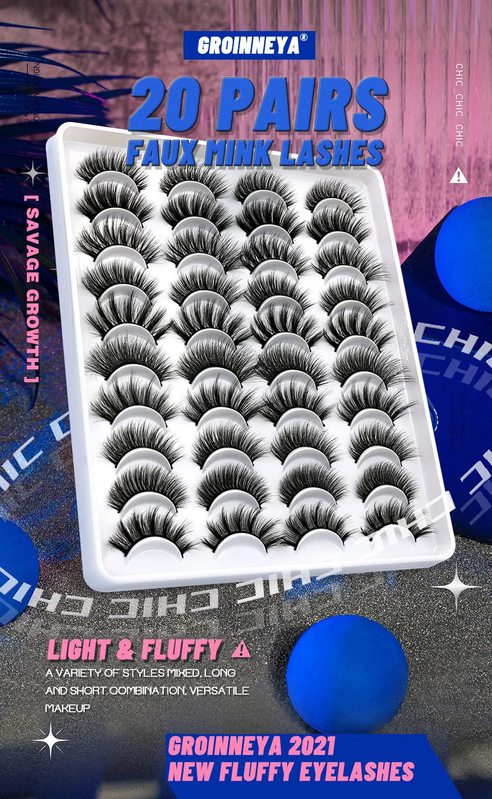 GROINNEYA lashes 5/10/20 pairs 3D Faux Mink Lashes Natural False Eyelashes Dramatic Volume Lashes Eyelash Extension Makeup