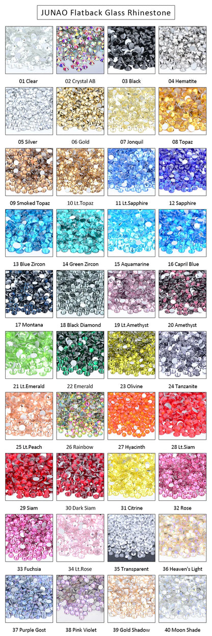 JUNAO SS3 SS4 SS5 SS6 SS8 SS10 SS12 SS16 SS20 SS30 SS40 SS50 Clear Glass Rhinestones Flatback Crystal AB Non Hotfix Strass