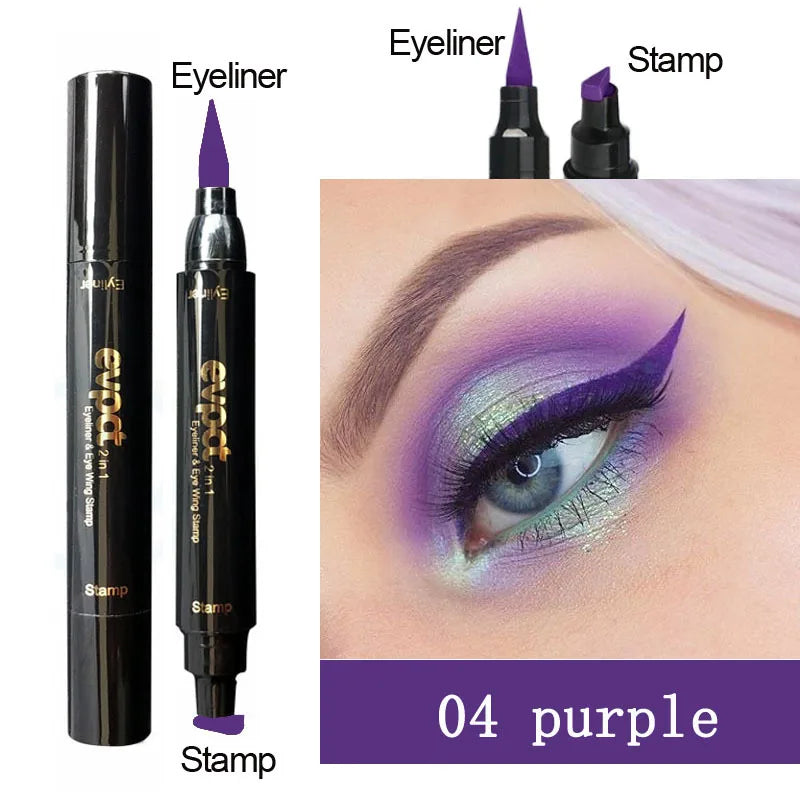 2 In1 Liquid Glitter Eyeliner Stamp Thin Seal Makeup Black Red Green Fast Dry Eye Liner Pencil 7 Color Blue Brown Smoky Eyes