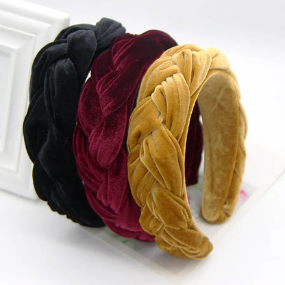 Luxury Burgundy Velvet Braid Hair Band Wide Hairband Hair Hoop Headbands Designer Heair Band For Girls Woman Hair diadema mujer