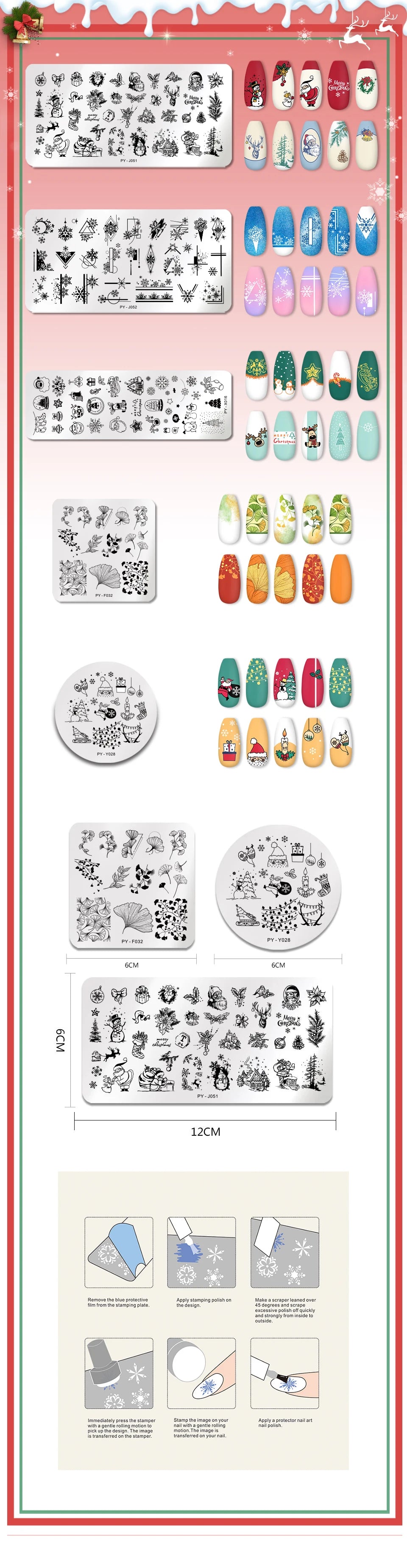 PICT YOU Christmas Nail Stamping Plates Snowflake Festival Pattern Nail Art Image Plates Stainless Steel Nail Art Plate Stencil