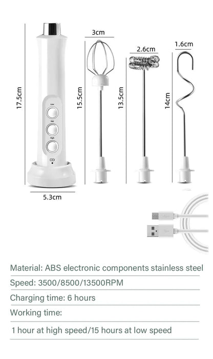 3 In 1 Electric Milk Frother Rechargeable Milk Foam Maker Handheld Foamer High Speeds Milk Frother Drink Mixer Coffee