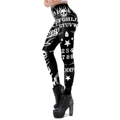 VIP FASHION Woman Gothic Leggings Sexy Steampunk Print Trousers Elastic Vintage Skinny Pencil Pants Ankle Length Cosplay Bottom