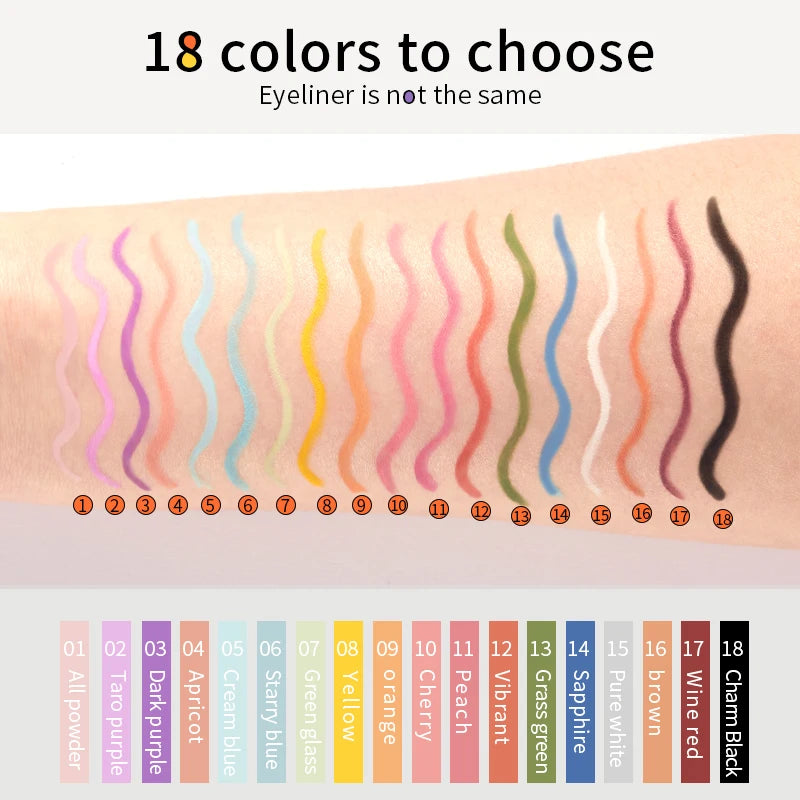 18 Color Eyeliner Waterproof Gel Eye Liner Pencil No Smudging Makeup Cosmetics For Charm Colored Eyes Cosmetics Pen Long Lasting