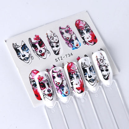 24 Pcs Halloween Nail Art Water Sticker Set Anime Skull Bone Decals Gel Polish Slider Accessories Nail Decorations LASTZ731-755