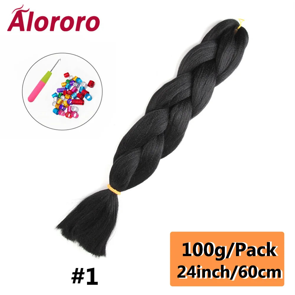 24 Inches Jumbo Braiding Hair Synthetic Hair Extensions Afro Ombre Crochet Braid Hair Wholesale For Women Alororo