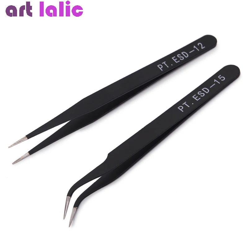 Antistatic Black Manicure Tool Acrylic Gel Nail Art Rhinestones Sequins Paillette Picking Nipper Tweezers HOT